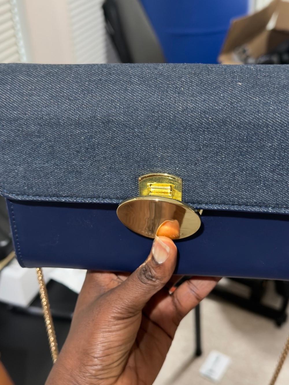 Charles & Keith Denim-Trim Navy Crossbody with Gold Hardware - Picture 7 of 17